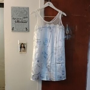 Avon White Satin Chemise with Blue Floral Print